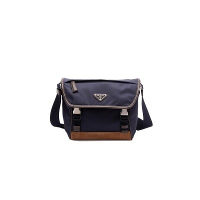 PRADA MEDIUM RE-NYLON AND SUEDE SHOULDER BAG 2VD066 (20*19*10cm) 